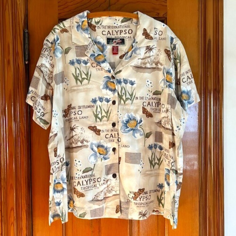 Vintage La Cabana All Night Long  Hawaiian  Button Down Short SL Shirt Woman 2X